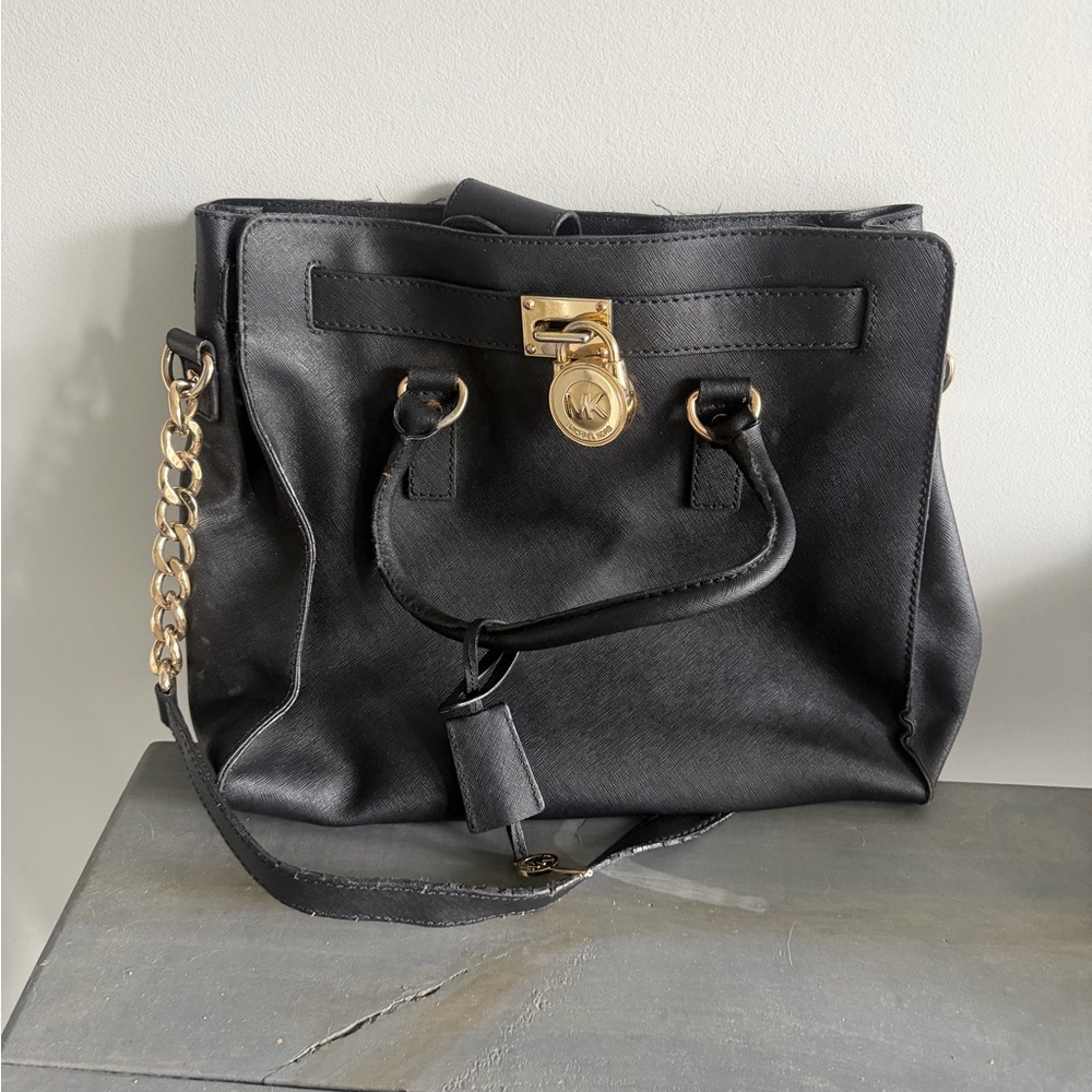 Michael Kors Black Shoulder Bag with Gold Accents